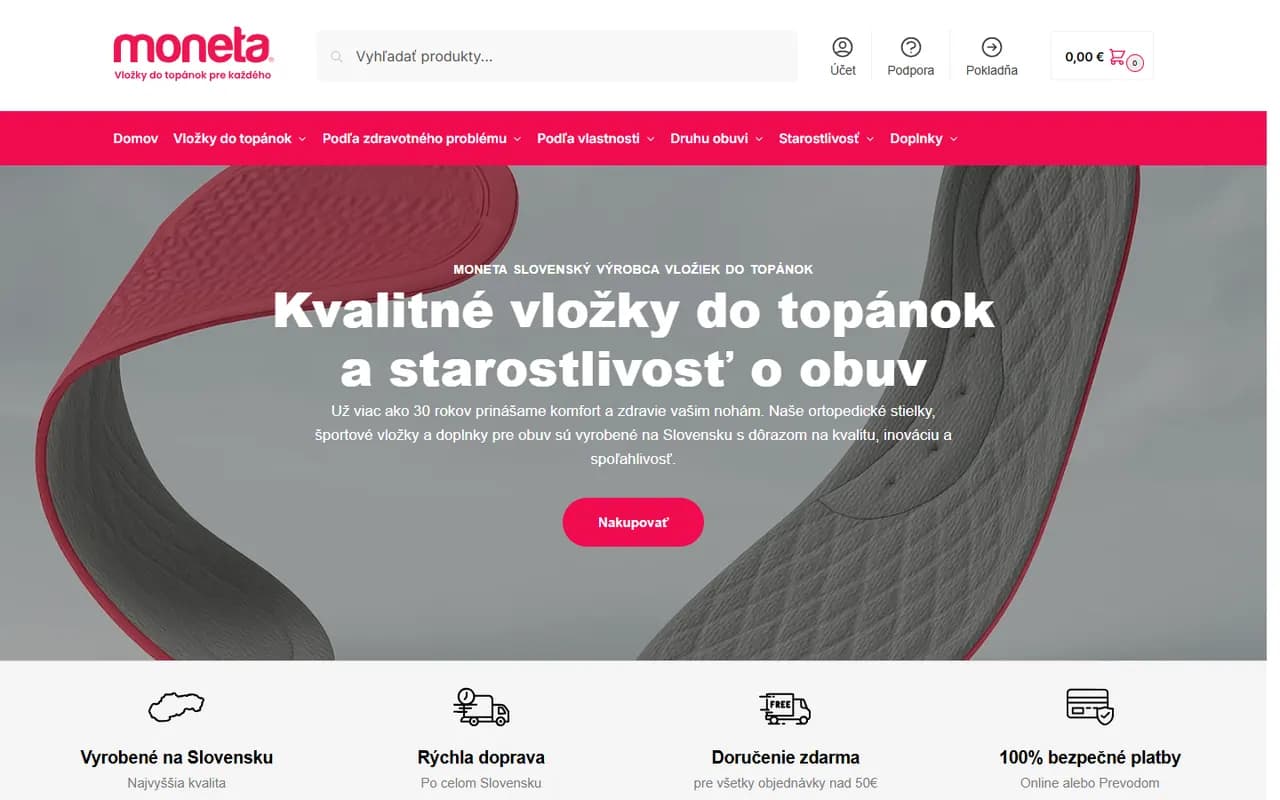 Moneta – e-shop s vložkami do topánok