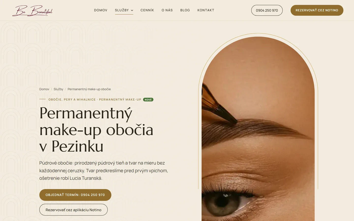 Nový web Be Beautiful: stránka služby permanentný make-up obočia