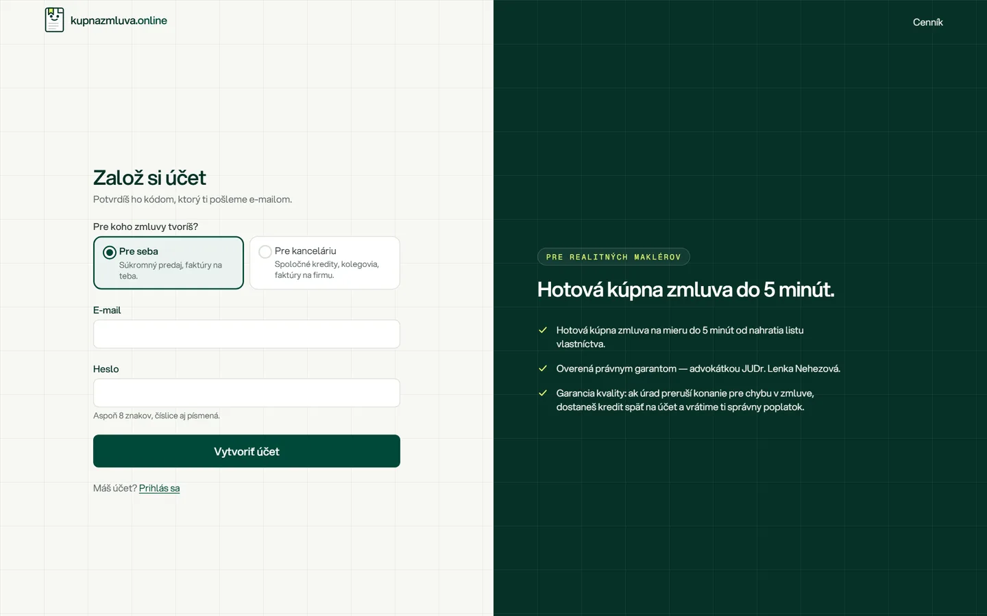Registrácia na kupnazmluva.online