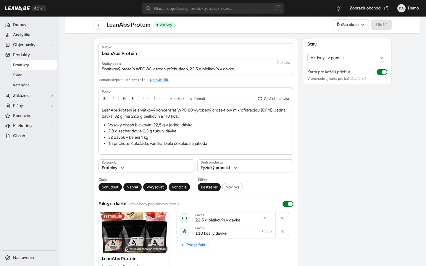 LeanAbs: administrácia, editor produktu