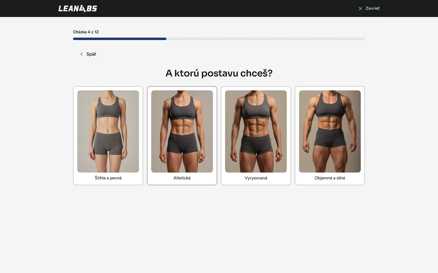 LeanAbs: krok kvízu „A ktorú postavu chceš?“ s obrázkami postáv