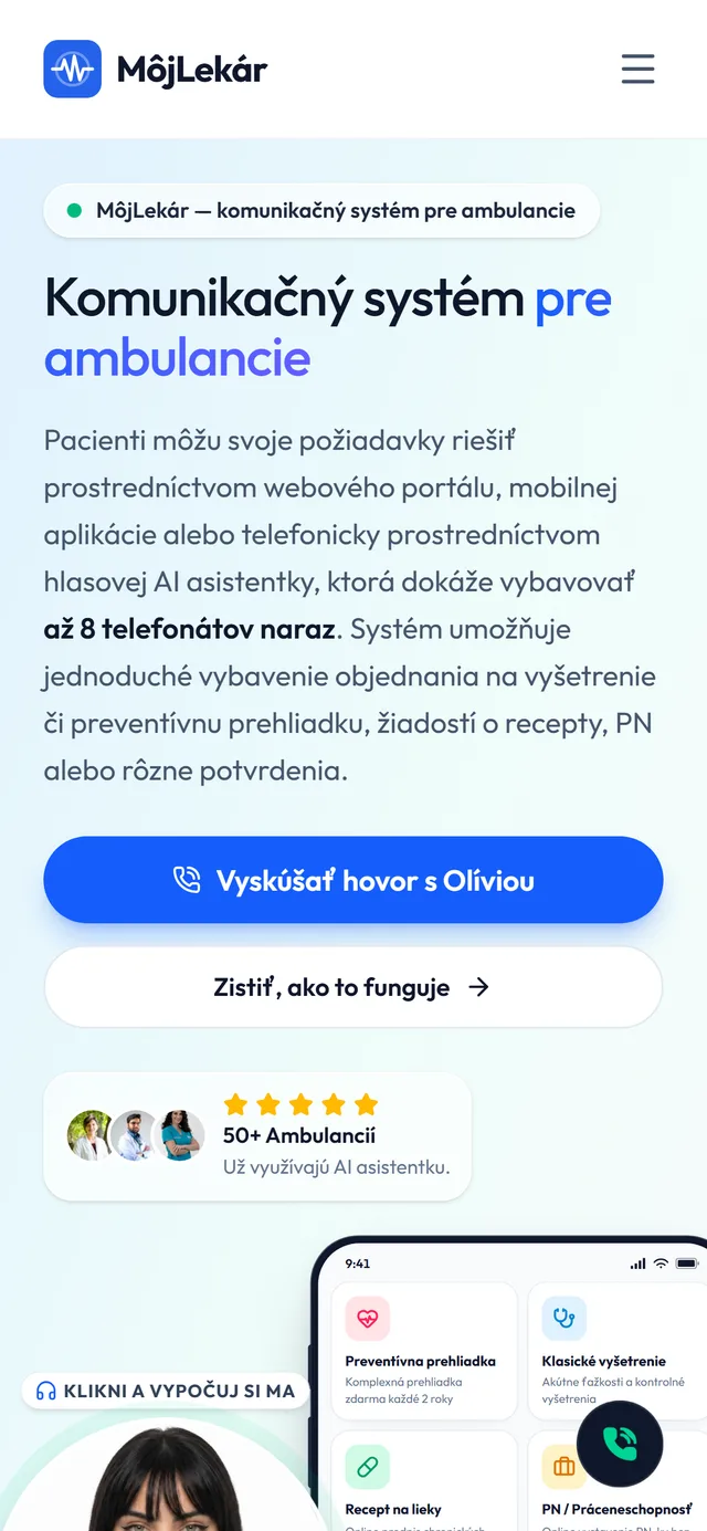 Domovská stránka MôjLekár na mobile