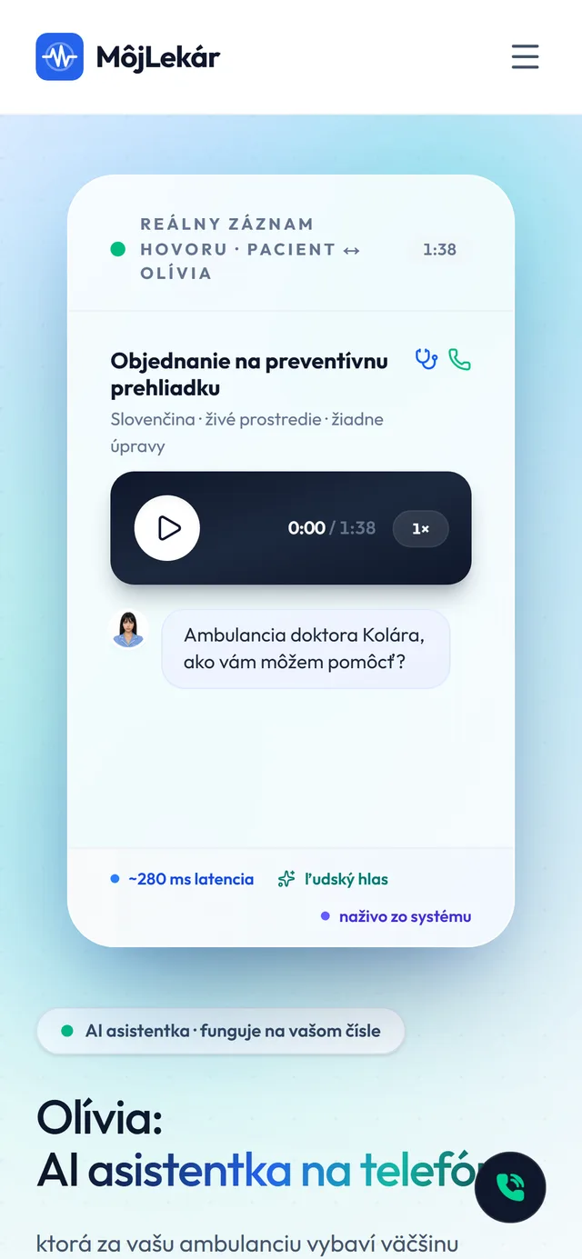 Ukážka webu mojlekar.app na mobile