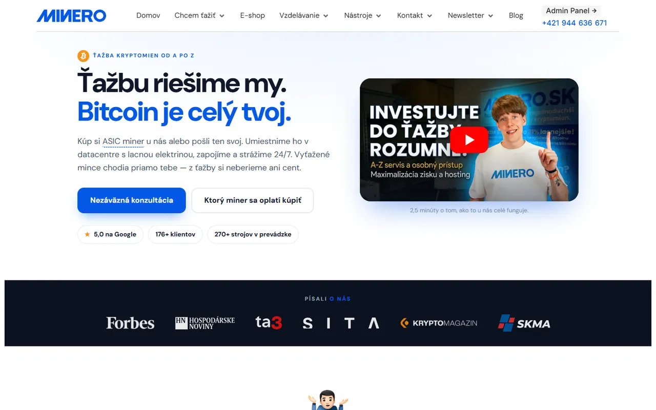 Minero – web krypto ťažby